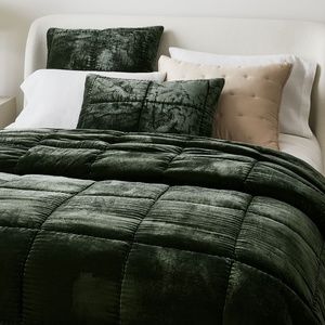 West Elm Lush Velvet King Comforter - Dark Moss